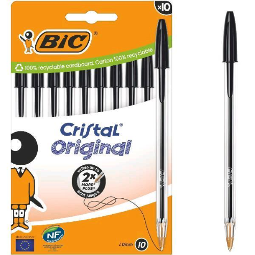 BIC CRISTAL PENNA A SFERA PUNTA CONICA TRATTO 1 mm INCHIIOSTRO NERO CONF 10 Pz.